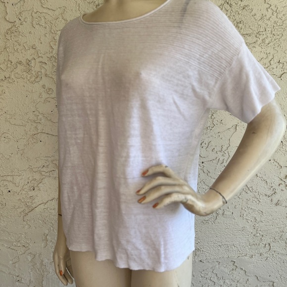 EILEEN FISHER 100% Organic Cotton Top Knit Sweater Solid White Short Sleeve M - Picture 9 of 14